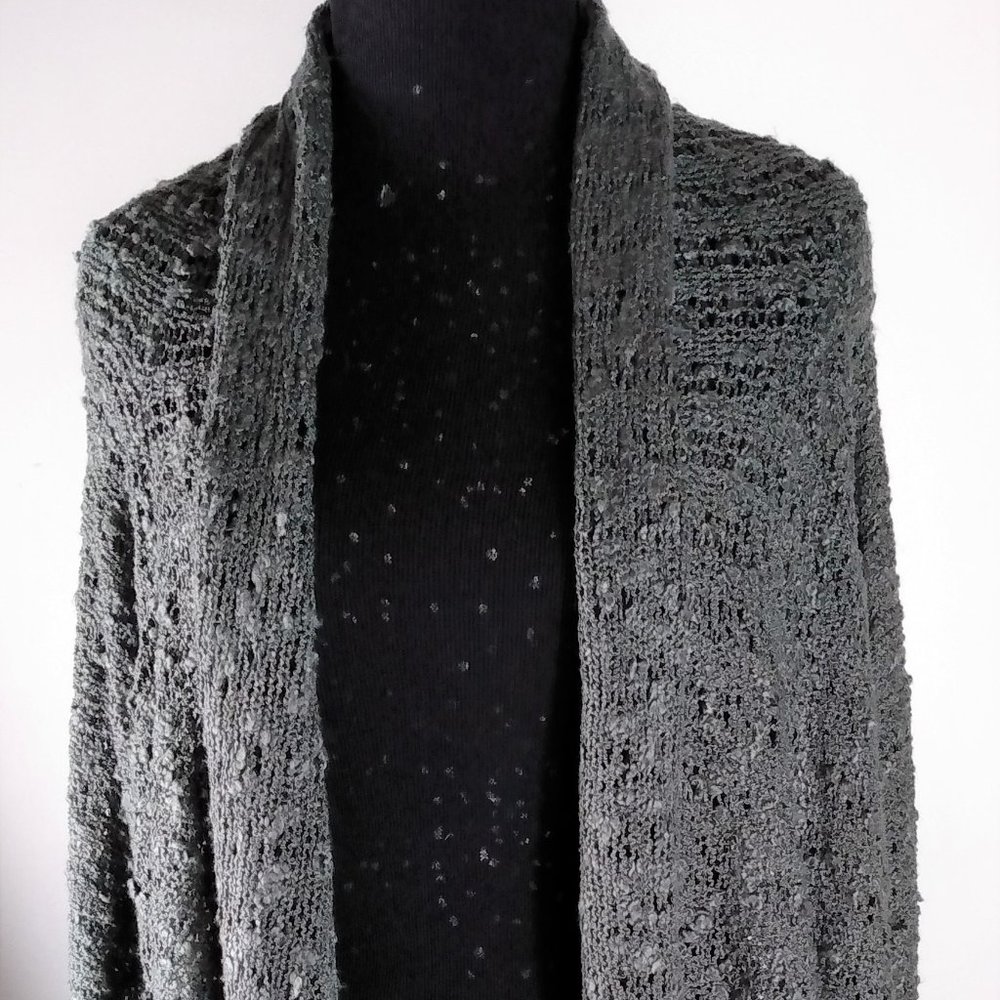 Listicle Green Fringe Mohair Blend Shawl Size: L